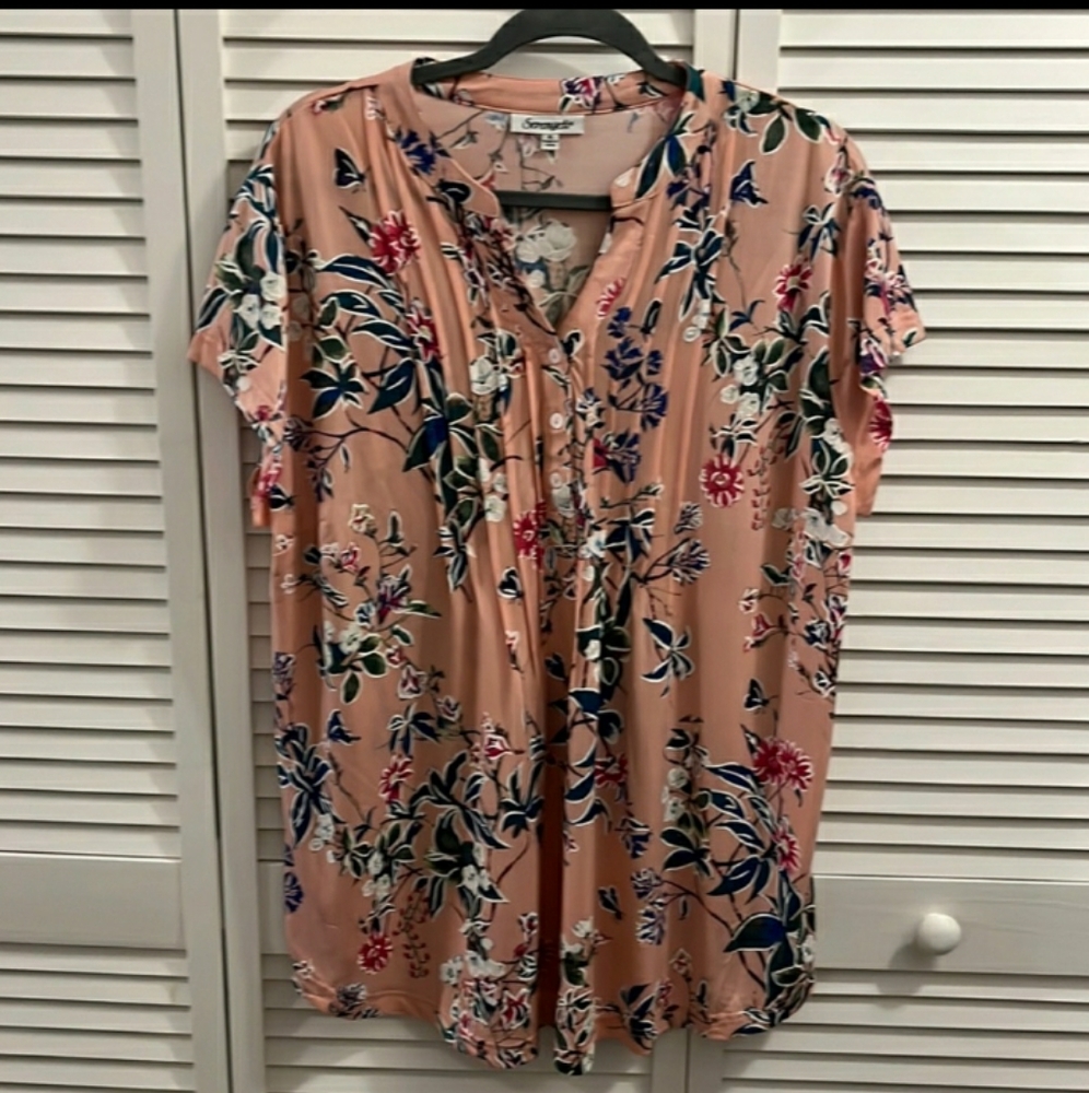 Serengeti Pink Floral Knit Top size XL Short Sleeve